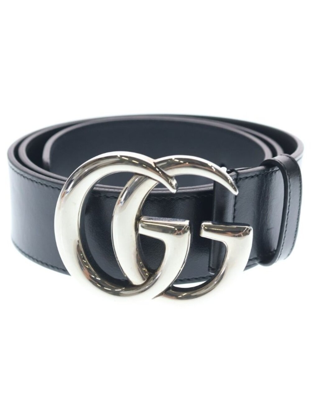 Gucci Double G Belt G Silver Buckle Leather Black
